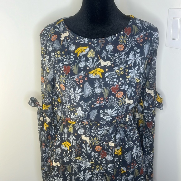 Lauren Conrad Floral Unicorn Ruffle flower Navy Mini dress Woman’s size XS - Picture 4 of 9